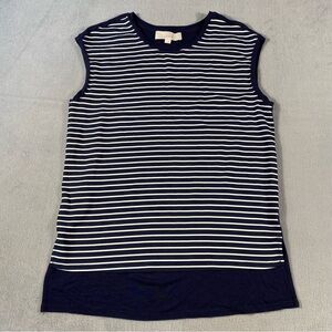 LOFT Women’s Navy and White Striped mixed media Sleeveless Blouse, size XS